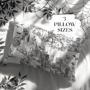 Gothic Toile Pillow Halloween Decor Throw Cushion Skeleton Pumpkin Spooky Gift Decor Victorian Home Decor Halloween Party Decor Creepy Gift