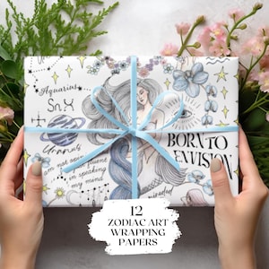 Carta da regalo Zodiaco Acquario Decorazione di compleanno Rotolo di carta da regalo Affermazione astrologica Foglio di carta da regalo Carta da regalo di lusso personalizzata