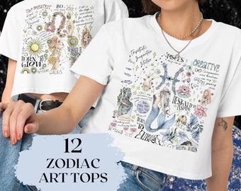 Zodiac Crop Top Shirt Leo Virgo Whimsical Astrology Pisces Tee Horoscope Libra Birthday Party Shirt Cropped Tee Gift Daughter Birthday Gift