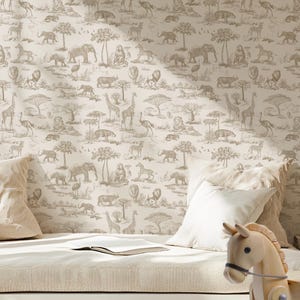 Neutral Animal Wallpaper Peel and Stick Wall Art Beige Safari Wall Decal Elephant Nursery Decor Jungle Giraffe Removable Wallpaper Kids Room
