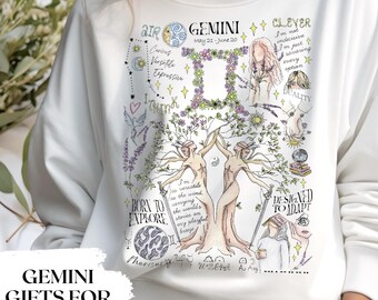 Gemini Sweatshirt for Women Zodiac Sweater Whimsical Celestial Affirmation Birthday Jumper Gemini Gift for Mom Daughter Bday Party Keepsake
