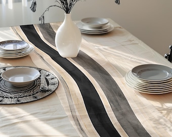 Halloween Table Runner Custom Gothic Tablecloth Wavy Stripe Personalized Black Kitchen Decor Gift for Witchy Mom