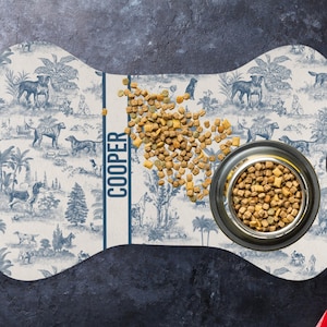 Custom Dog Bowl Mat Bone Shape Personalized Dog Food Feeding Placemat Non Slip Name Toile Luxury Kitchen New Puppy Mother Gift Dog Owner