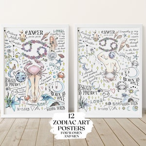 Krebs Sternzeichen Wand Kunst Gerahmtes Poster Astrologie Paar Dekor Wunderlich Neues Wohndekor Witchy Geschenk Jungfrau Skorpion Leo Housewarming Geschenk Paar