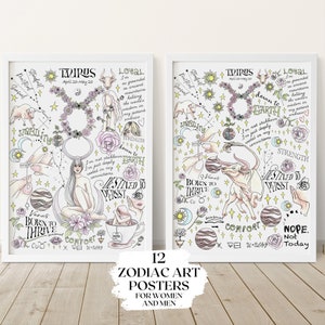 Zodiac Framed Poster Taurus Couple Wall Art Astrology Couple Decor Whimsical New Home Decor Witchy Gift Virgo Libra Housewarming Gift Couple