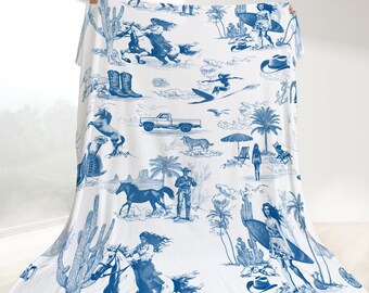 Küsten Cowgirl Decke Geschenk Personalisierte Toile Dekor Western Boot Decke Tropischer Strand Haus Dekor Blau Surf Party Geschenk Reiter