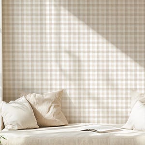 Gingham Wallpaper Peel and Stick Neutral Wall Decor Retro Checkered Wall Art for Nursery Living Room Bedroom Kitchen Aesthetic Wall Decor