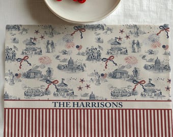 4th of July Placemat Custom Patriotic Independence Day Party Table Personalized Placemat American Flag Vintage Aesthetic Decor Gift Red Blue