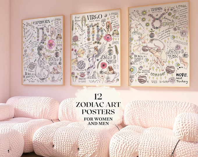 Zodiac Framed Poster Virgo Taurus Capricorn Wall Art Astrology Decor Whimsical New Home Decor Witchy Birthday Card Gift for Family Mother