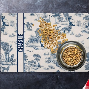 Custom Cat Bowl Mat Personalized Cat Food Mat Name Toile Luxury Aesthetic Placemat Non Slip Floor Mat Kitchen Cat New Kitten Gift Cat Owner