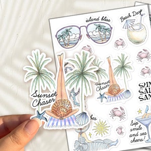 Tropical Holiday Sticker Set Summer Beach Girl Sticker Beach Tropical ...