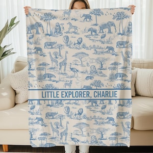 Safari deken kwekerij cadeau gepersonaliseerde jungle toile dieren babydeken wieg beddengoed peuter dekbed verjaardag jongen olifant decor giraf