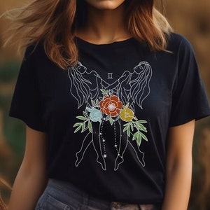 Gemini Shirt Retro Zodiac Tee Organic Floral Aesthetic Astrology Shirt Cottage Core Tee Gemini Gift Daughter Personalized Shirt Fairycore