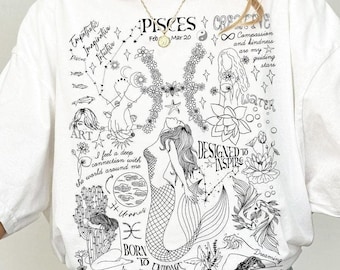Camiseta de Piscis, Camiseta del Zodiaco, Regalos de Cumpleaños de Piscis para Mujeres, Camiseta con Afirmaciones Astrológicas, Regalo Celestial de Cumpleaños de Piscis para Mamá e Hija