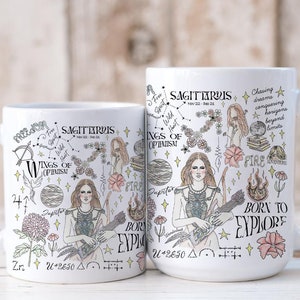 Taza de Sagitario, taza de café del zodiaco, regalo de astrología de Sagitario, taza de flor de nacimiento, regalo de Navidad celestial, mejor amigo, compañero de trabajo, regalo para mí