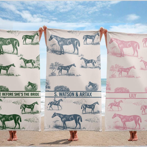 Horse Beach Towel Custom Equestrian Name Bath Pool Cloth Cowgirl Personalized Rider Accessories Western Cowboy Gift for Women and Men
