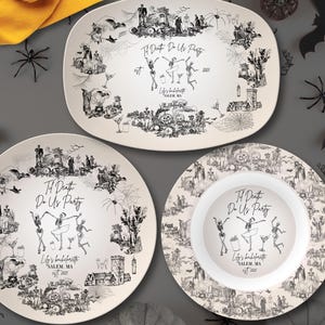 Gothic Halloween Party Plate Victorian Serving Platter Witchy Bachelorette Table Decor Custom Kitchen Dish Skeleton Personalized Plate