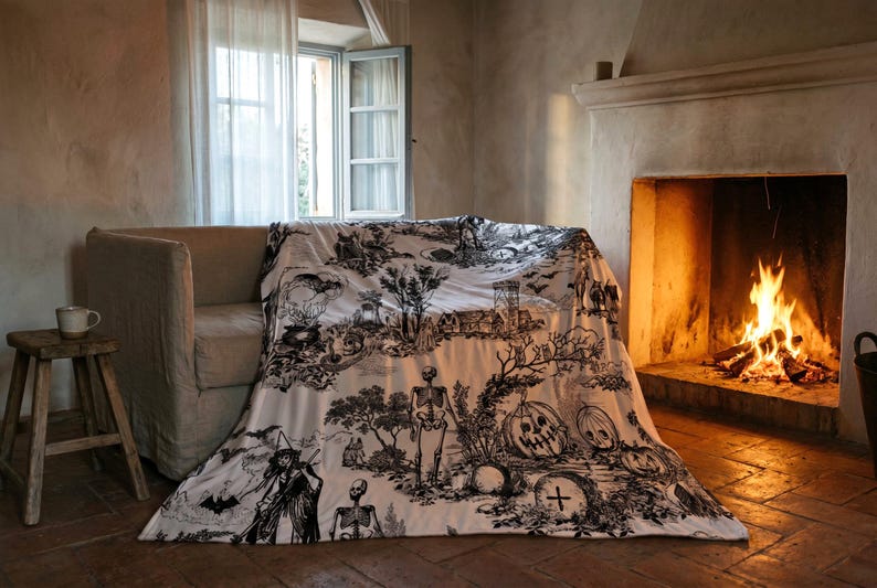 Gothic Throw Pillow Witchy Toile Pillow Goth Skeleton Pumpkin Throw Pillow Spooky Gothic Gift Creepy Gothic Party Decor Victorian Home image 10