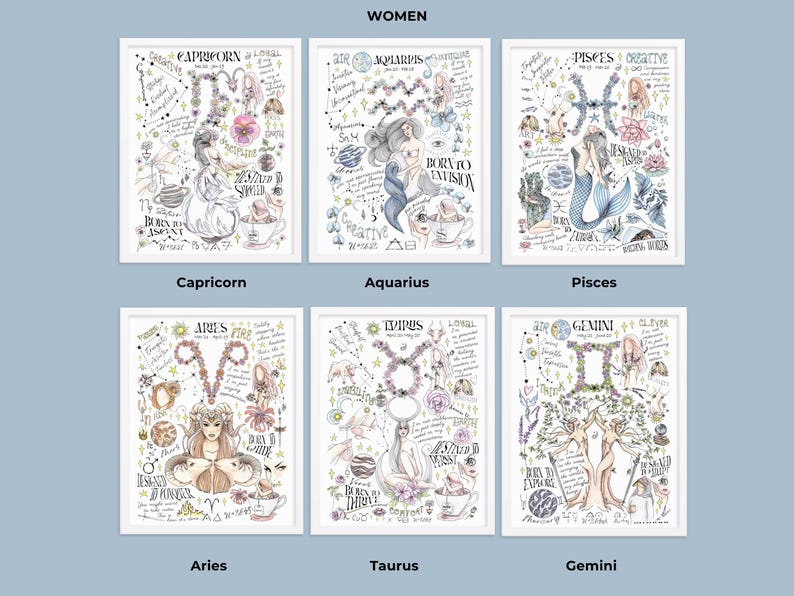 Cancer Zodiac Wall Art Framed Poster Astrology Couple Decor Whimsical New Home Decor Witchy Gift Gemini Virgo Scorpio Housewarming Gift image 5
