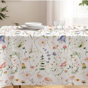 Decorazioni per matrimoni con fiori selvatici, runner da tavola per la sposa, lino da pranzo con fiori pressati, tovaglia floreale bianca, decorazioni per feste a tema giardino di erbe aromatiche. immagine 10