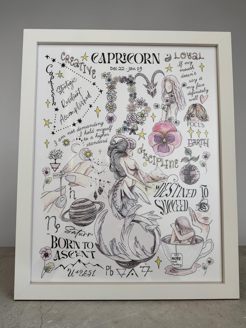 Cancer Zodiac Wall Art Framed Poster Astrology Couple Decor Whimsical New Home Decor Witchy Gift Gemini Virgo Scorpio Housewarming Gift image 2