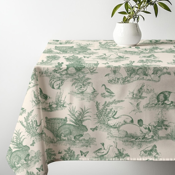 Easter Tablecloth Green Bunny Toile Table Linen Spring Decor Dinning Table Cloth Family Party Decoration Easter Egg Luxury