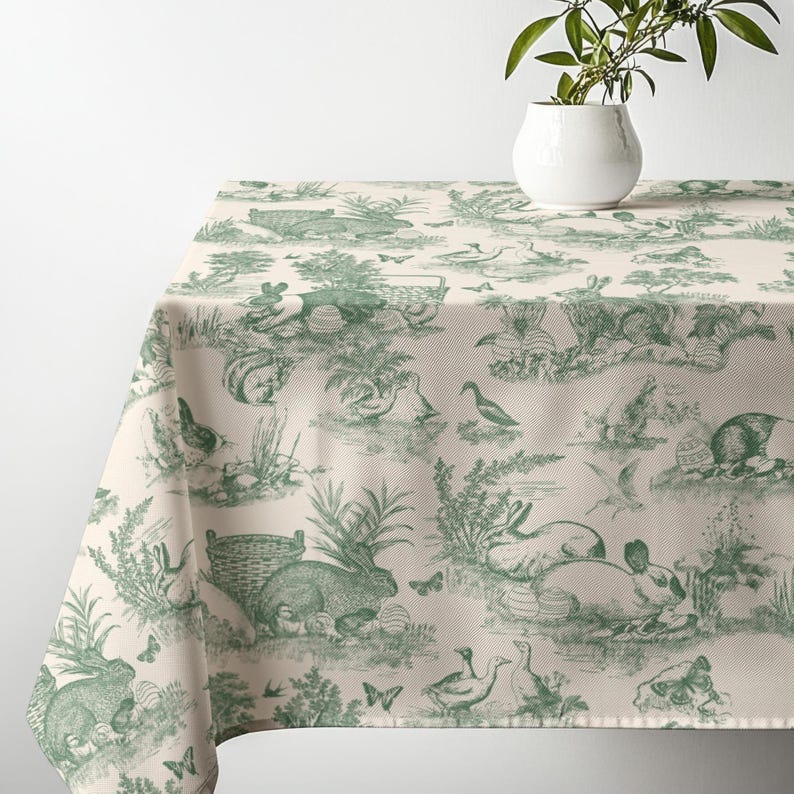 Ostertischdecke Grün Hase Toile Tischwäsche Frühling Dekor Esszimmer Tischdecke Familie Party Dekoration Osterei Bild 1