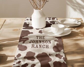 Cow Print Table Runner – Rustic Country Farmhouse, 70x13 Inches, Cotton, Machine Washable