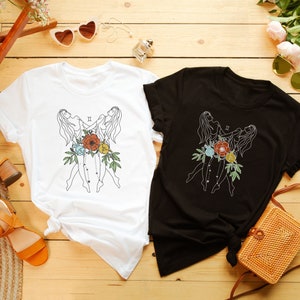Koszulka Gemini w stylu retro zodiaku, organiczna, kwiatowa, estetyczna koszulka astrologiczna, koszulka Cottage Core, prezent dla córki, spersonalizowana koszulka Fairycore zdjęcie 5