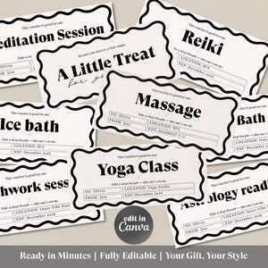 Massage Gift Voucher Template Canva Editable Printable Card Spa Day Coupon Meditation Yoga Wellness Last Minute Birthday Gift Experience