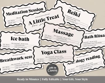 Szablon vouchera na masaż Canva Edytowalna karta do druku Kupon na dzień w spa Medytacja Joga Wellness Prezent urodzinowy na ostatnią chwilę Doświadczenie
