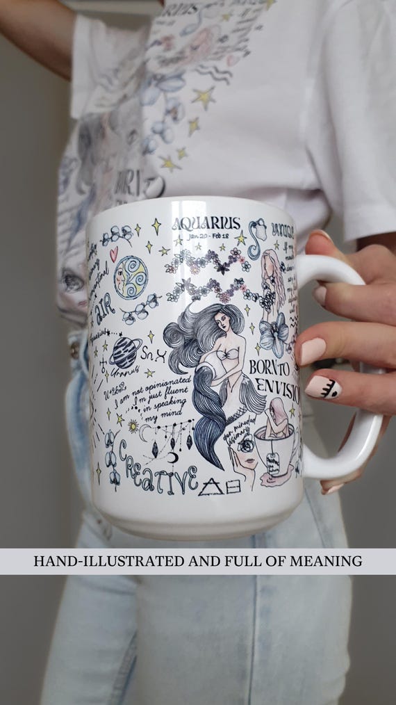 Aquarius Mug Zodiac Coffee Cup Astrology Horoscope Mug Mermaidcore Birthday Aquarius Gifts Women Goddess Affirmation Gift Mothers Day Gift