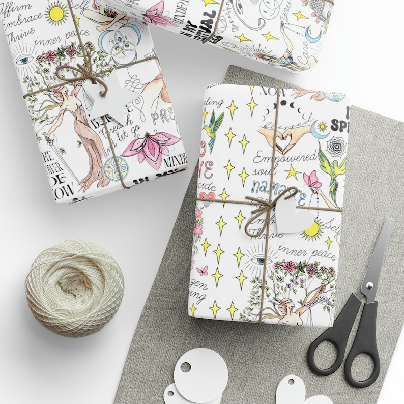 Spiritual Affirmation Wrapping Paper Boho Hippie Decor Namaste Gifting Self Care Gift Yoga Instructor Birthday Gift for Teacher Yoga Gifts image 4