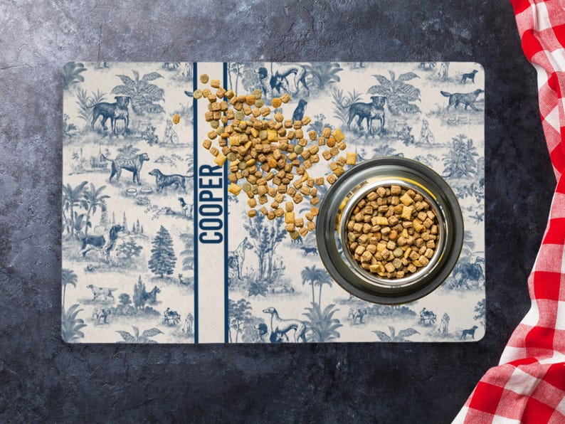 Custom Dog Bowl Mat Bone Shape Personalized Dog Food Feeding Placemat Non Slip Name Toile Luxury Kitchen New Puppy Mother Gift Dog Owner image 20