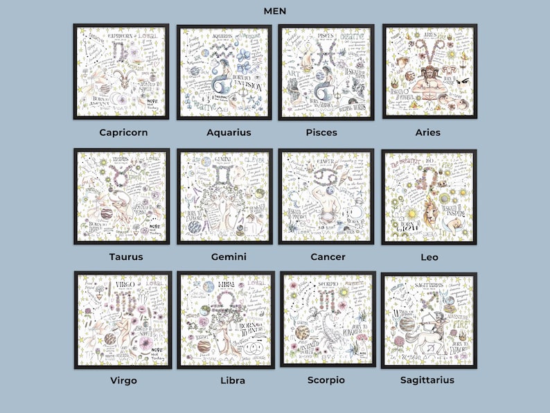 Cancer Zodiac Wall Art Framed Poster Astrology Couple Decor Whimsical New Home Decor Witchy Gift Gemini Virgo Scorpio Housewarming Gift image 7