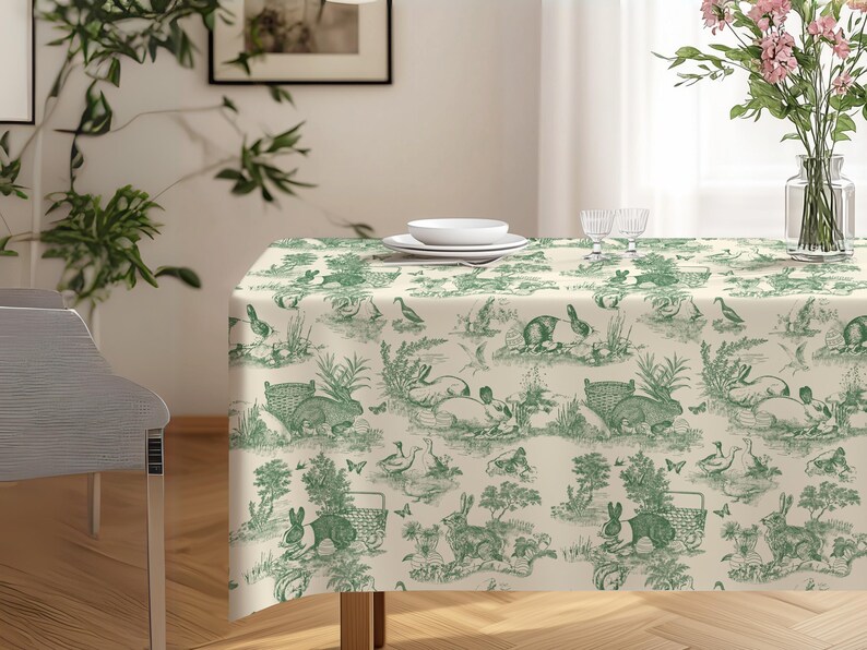 Ostertischdecke Grün Hase Toile Tischwäsche Frühling Dekor Esszimmer Tischdecke Familie Party Dekoration Osterei Bild 5