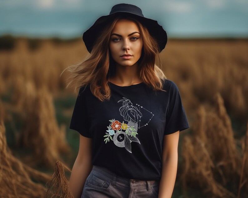 Capricorn Shirt Retro Zodiac Tee Organic Fairycore Top Retro Aesthetic Mermaidcore Tshirt Personalized Cute Capricorn Gifts Daughter Friend image 6