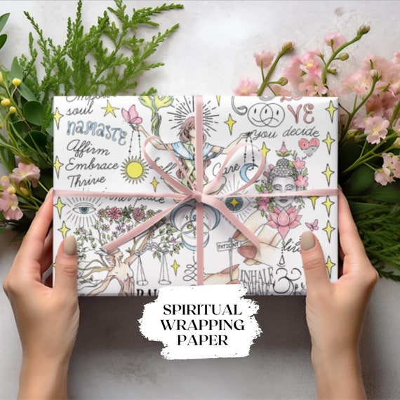 Spiritual Affirmation Wrapping Paper Boho Hippie Decor Namaste Gifting Self Care Gift Yoga Instructor Birthday Gift for Teacher Yoga Gifts