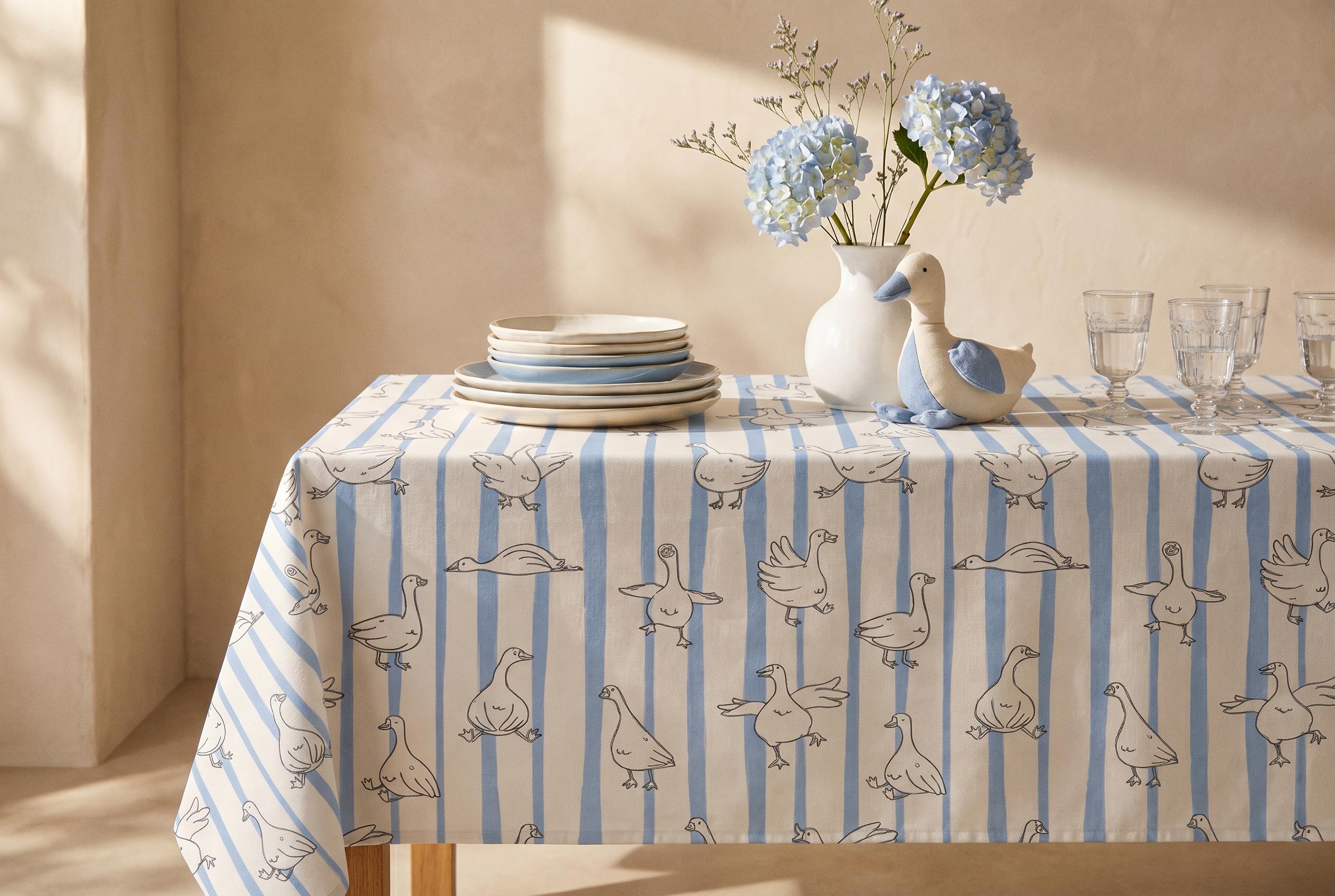 Silly Goose Baby Shower Tablecloth Rectangle Sage Green Stripped Dining ...