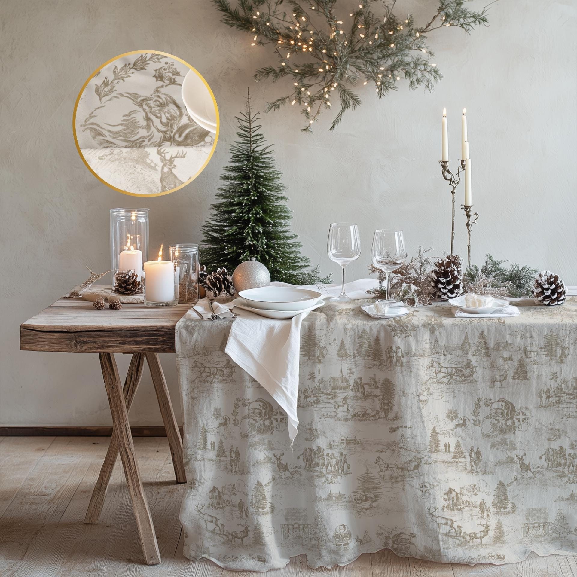 ニュートラルなクリスマストワルテーブルクロス クラシックなサンタ