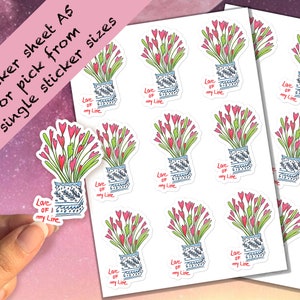 Pegatina de ramo de flores DIY, tarjeta de carta de amor, paquete de amor de mi vida, pegatina floral caprichosa, regalo de cumpleaños para novia, mamá, rosa y rojo