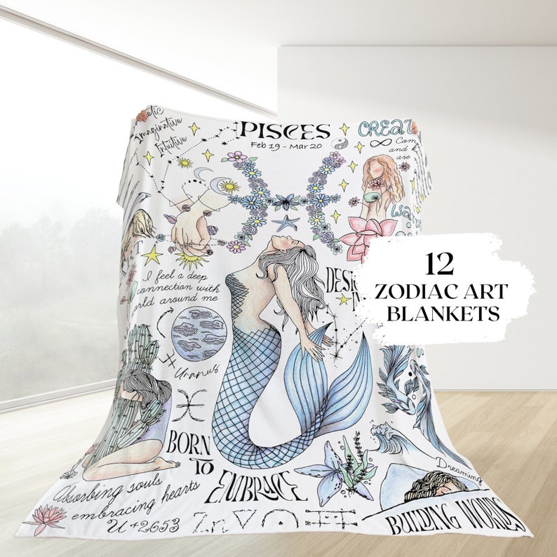 Zodiac Blanket Pisces Sagittarius Soft Throw Astrology Comforter Gift Birthday Decor Capricorn Personalized Mothers Day Gift for Women image 9