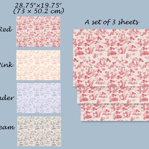 Pu&ograve; includere: Un set di tre fogli di carta decorativa da 73 cm x 50,2 cm con un motivo floreale ripetitivo. I fogli sono disponibili in rosso, rosa tenue, lavanda e crema.