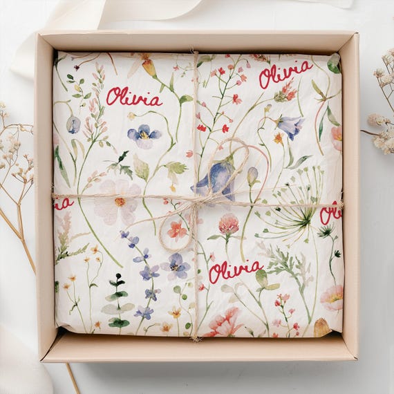 Dainty Wildflower Wrapping Paper Custom Floral Gift Wrap with Name Spring Wrapping Paper Roll Personalized Gift Wrap Garden Lover Decor