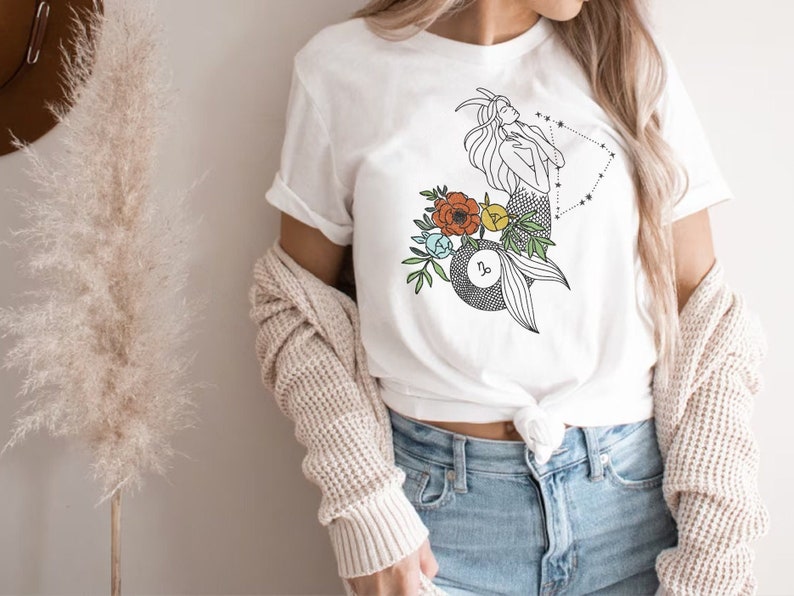 Capricorn Shirt Retro Zodiac Tee Organic Fairycore Top Retro Aesthetic Mermaidcore Tshirt Personalized Cute Capricorn Gifts Daughter Friend image 3