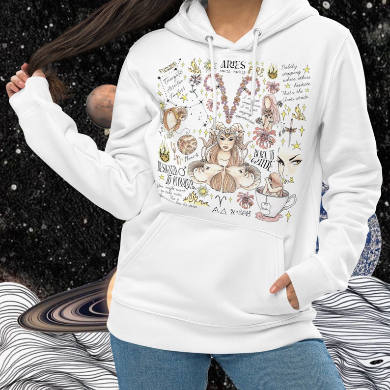 Aries Hoodie with Metal Eyelets Women Zodiac Overload Personalized Top Cool Affirmation Birthday Aries Gifts Mother Daughter Friend image 1