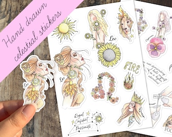 Juego de pegatinas Leo, pegatinas del zodíaco, pegatinas para teléfono, pegatinas para diario de niña, pegatinas para portátil, pegatinas para botella de agua, vaso, tarjeta de invitación para fiesta de cumpleaños (hazlo tú mismo).