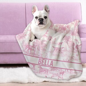 Pink Dog Blanket Personalized Pet Bed Cover Car Seat Name Animal House Toile Throw Sofa Cover New Puppy Owner Gift for Mom