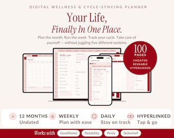 Digital Wellness Planner for iPad Goodnotes Habit Tracker Printable Self Care Journal Gift for Women Hyperlinked Undated Fitness Meal Guide