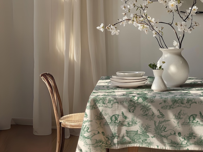 Ostertischdecke Grün Hase Toile Tischwäsche Frühling Dekor Esszimmer Tischdecke Familie Party Dekoration Osterei Bild 3
